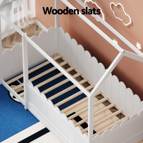 Artiss Bed Frame Wooden Kids House Single Frame White KORI - Image 6