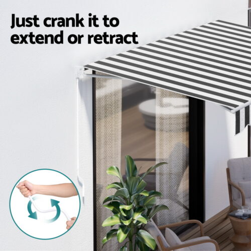 Instahut Retractable Folding Arm Awning Manual Sunshade 4Mx3M Grey White - Image 5