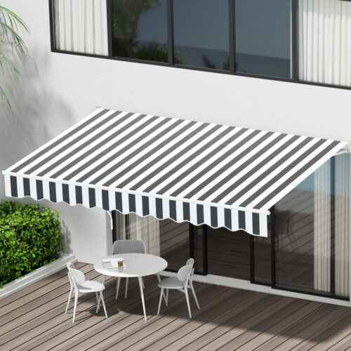 Instahut Retractable Folding Arm Awning Manual Sunshade 4Mx3M Grey White - Image 7