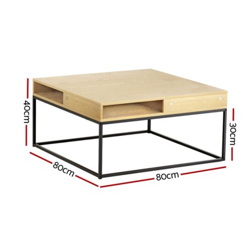 Artiss Coffee Table Storage Shelf Metal Frame - Image 2