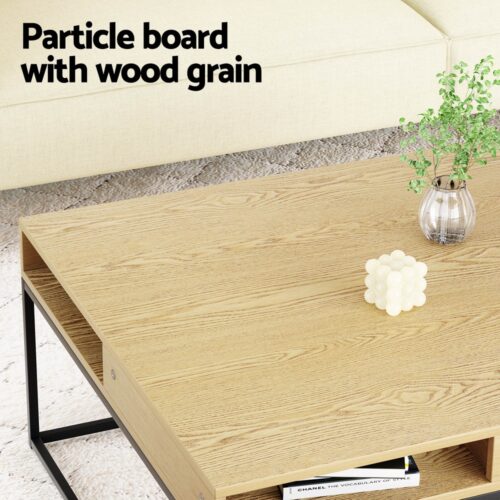 Artiss Coffee Table Storage Shelf Metal Frame - Image 4
