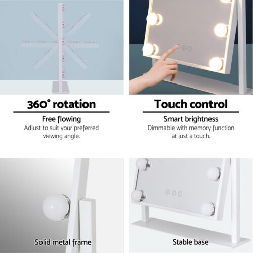Embellir Makeup Mirror 30x41cm Hollywood Vanity with LED Light Rotation Tabletop - Image 6