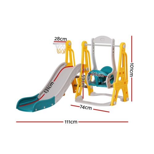 Keezi Kids Slide Swing Set Basketball Outdoor Toys Adjustable Height 140cm Green - Image 2