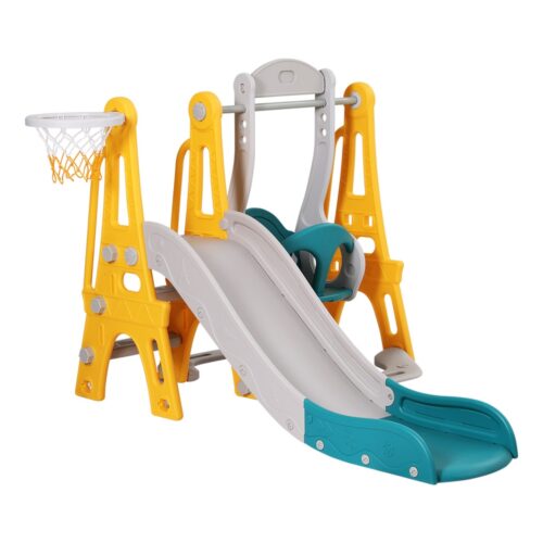 Keezi Kids Slide Swing Set Basketball Outdoor Toys Adjustable Height 140cm Green - Image 3