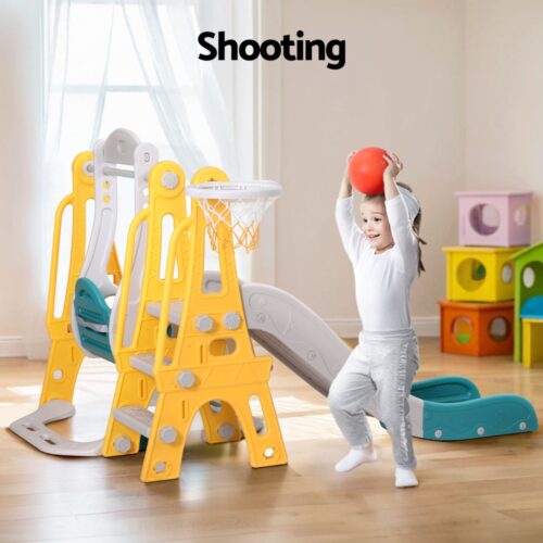 Keezi Kids Slide Swing Set Basketball Outdoor Toys Adjustable Height 140cm Green - Image 5
