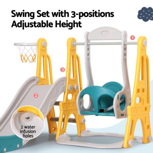 Keezi Kids Slide Swing Set Basketball Outdoor Toys Adjustable Height 140cm Green - Image 6