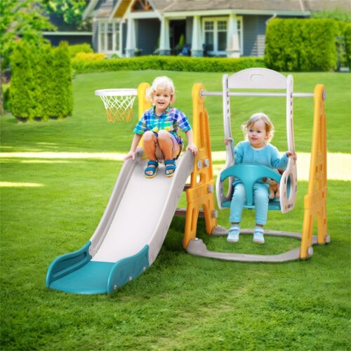 Keezi Kids Slide Swing Set Basketball Outdoor Toys Adjustable Height 140cm Green - Image 7