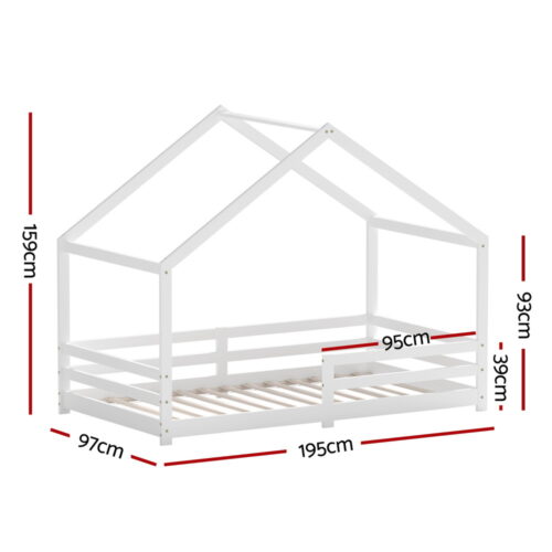 Artiss Bed Frame Wooden Kids Single House Frame White AMOS - Image 2