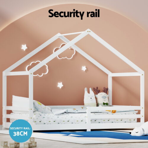 Artiss Bed Frame Wooden Kids Single House Frame White AMOS - Image 5
