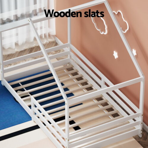 Artiss Bed Frame Wooden Kids Single House Frame White AMOS - Image 6