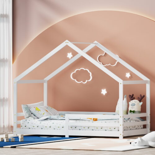 Artiss Bed Frame Wooden Kids Single House Frame White AMOS - Image 7