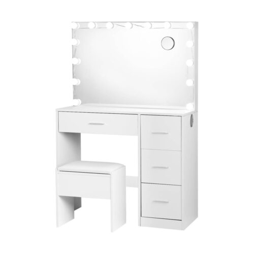 Artiss Dressing Table Set Stool 15 Led Bulbs White Darcy - Image 3
