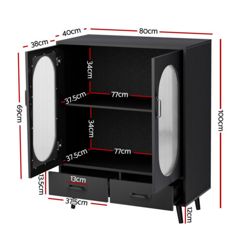 Artiss Buffet Sideboard Double Doors - Black - Image 4
