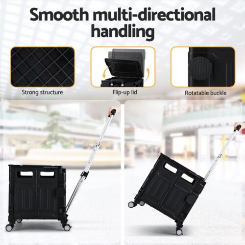Emajin Shopping Trolley Cart 75L Foldable Black - Image 4