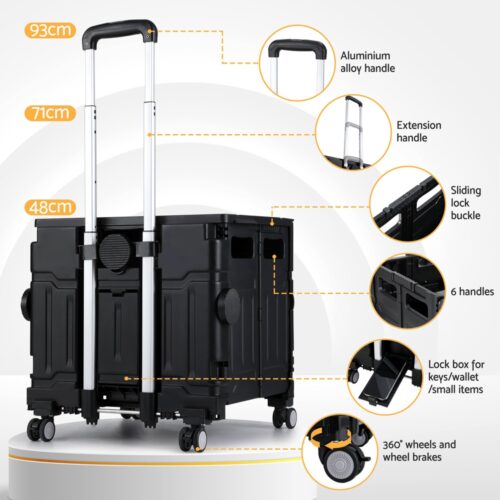 Emajin Shopping Trolley Cart 75L Foldable Black - Image 6