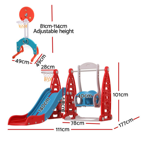 Keezi Kids Slide Swing Set Basketball Hoop Rings Football Outdoor Toys 140cm Red - Image 2