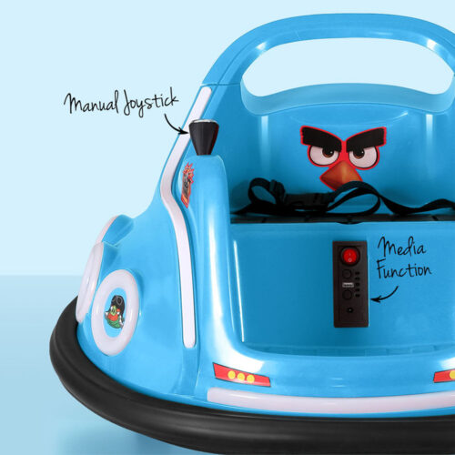 Kids Ride On Car Bumper Electric Toys Cars Light Remote Angry Birds Sticker Blue - Image 4