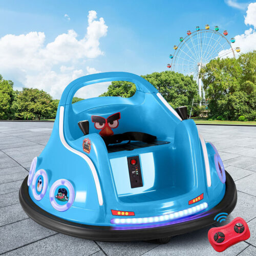 Kids Ride On Car Bumper Electric Toys Cars Light Remote Angry Birds Sticker Blue - Image 7