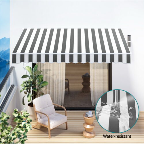 Instahut Retractable Folding Arm Awning Manual Sunshade 3Mx2.5M Grey White - Image 6