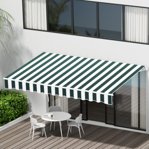 Instahut Retractable Folding Arm Awning Manual Sunshade 3Mx2.5M Green White - Image 7