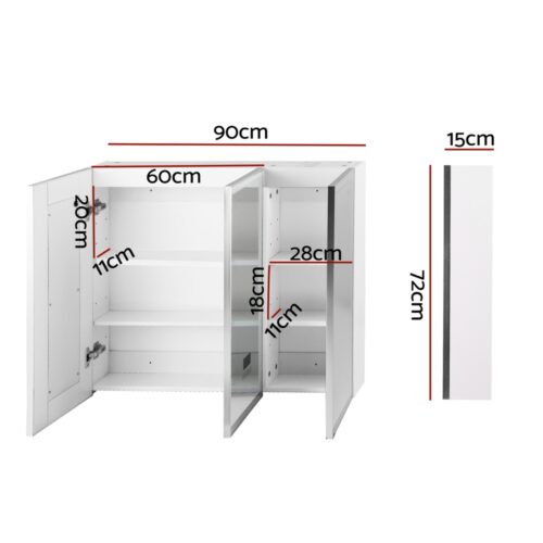 Bathroom Mirror Cabinet LED Light 900x720mm Medicine Wall Storage - Image 2