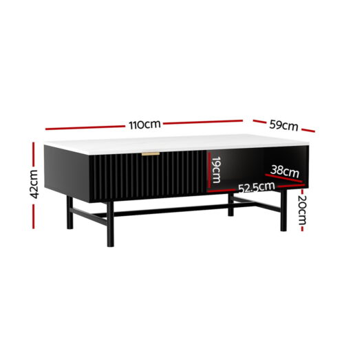 Artiss Coffee Table Drawer Storage Shelf Black - Image 2