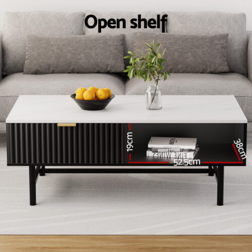 Artiss Coffee Table Drawer Storage Shelf Black - Image 4