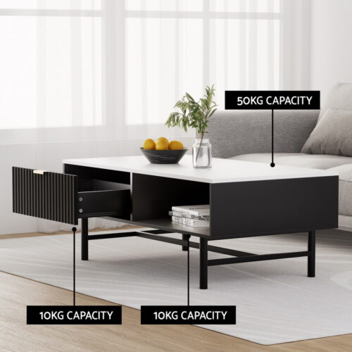 Artiss Coffee Table Drawer Storage Shelf Black - Image 5