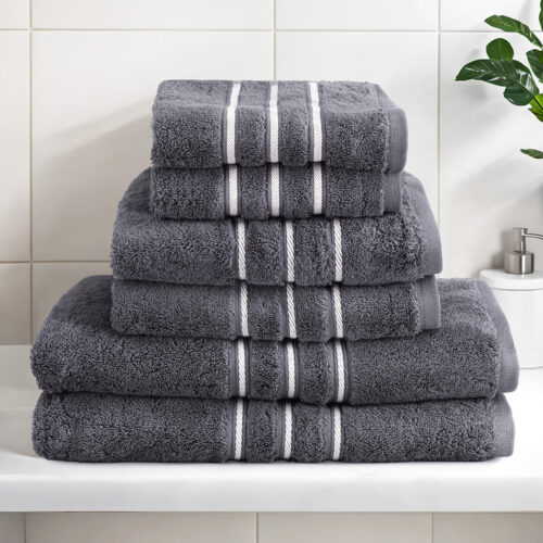 6 Pack Bath Towels Set Cotton Towel Grey - Image 7