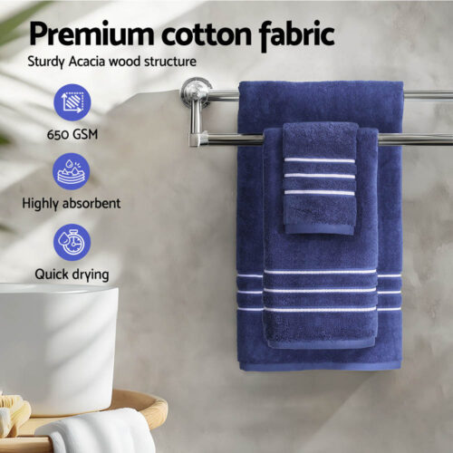 6 Pack Bath Towels Set Cotton Towel Navy - Image 5