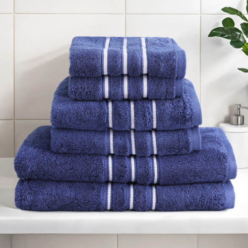 6 Pack Bath Towels Set Cotton Towel Navy - Image 7