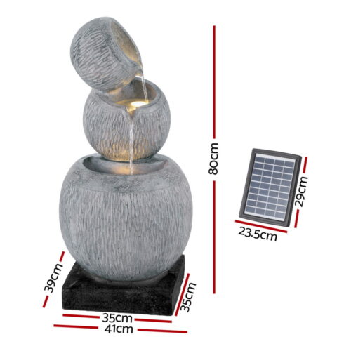 Gardeon Solar Fountain Water Feature Bird Bath Garden LED Light 80CM Grey - Image 3