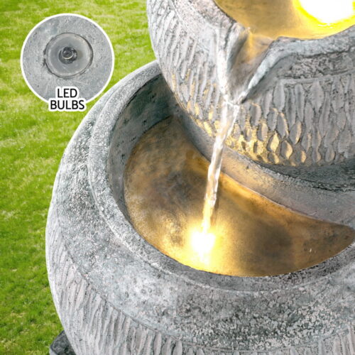 Gardeon Solar Fountain Water Feature Bird Bath Garden LED Light 80CM Grey - Image 5