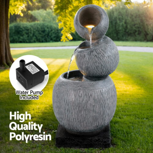 Gardeon Solar Fountain Water Feature Bird Bath Garden LED Light 80CM Grey - Image 7