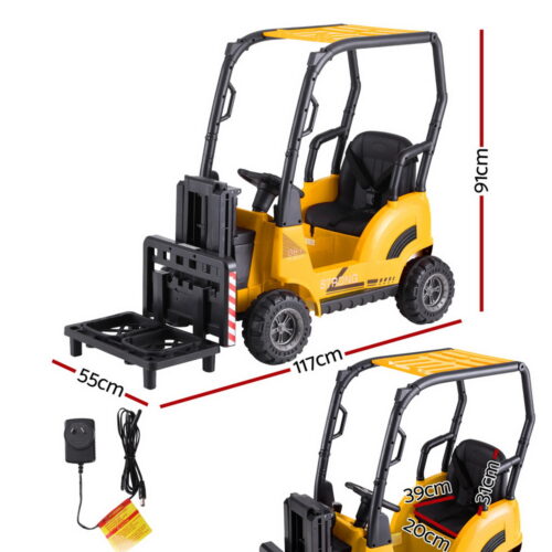 Rigo Kids Electric Ride On Car Forklift Loader Toys Cars Horn Remote 12V Yellow - Image 2