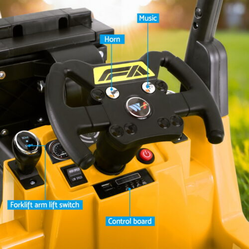 Rigo Kids Electric Ride On Car Forklift Loader Toys Cars Horn Remote 12V Yellow - Image 5