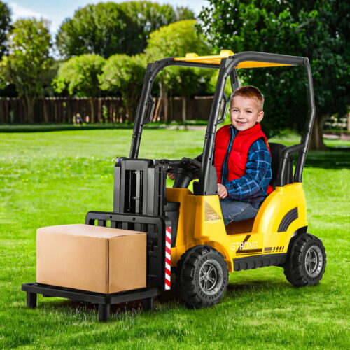 Rigo Kids Electric Ride On Car Forklift Loader Toys Cars Horn Remote 12V Yellow - Image 7