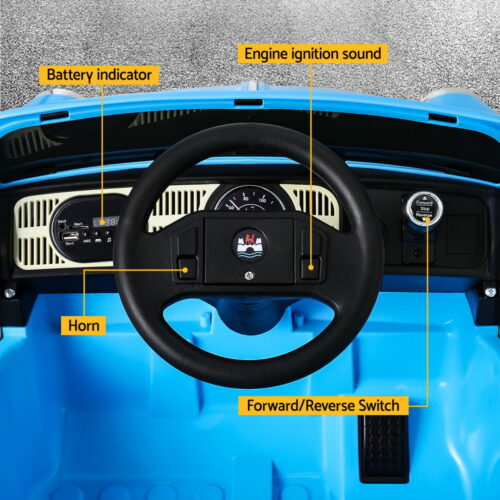 Kids Ride On Car Licensed Volkswagen Beetle Electric Toys Horn Remote 6V Blue - Image 4