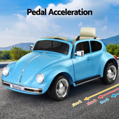 Kids Ride On Car Licensed Volkswagen Beetle Electric Toys Horn Remote 6V Blue - Image 5