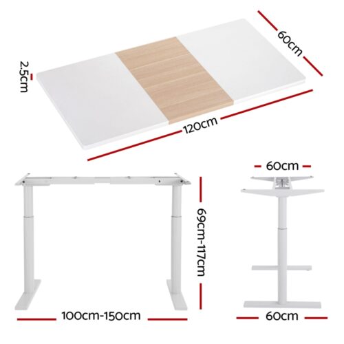 Artiss Standing Desk Motorised Electric Dual Motor Splice White Pine 120CM - Image 2