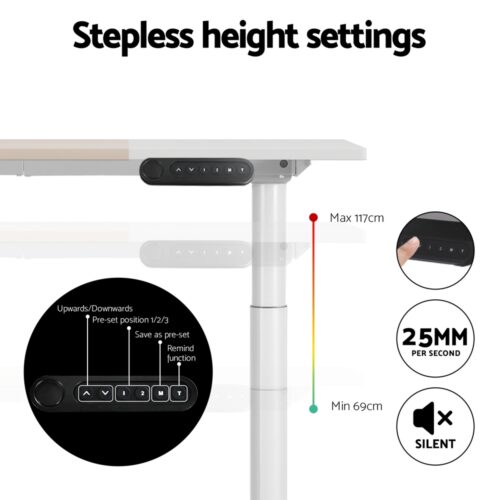 Artiss Standing Desk Motorised Electric Dual Motor Splice White Pine 120CM - Image 5