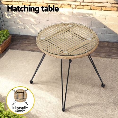 Gardeon 3PC Outdoor Furniture Bistro Set Lounge Setting Table Chairs Cushion Patio Grey - Image 6