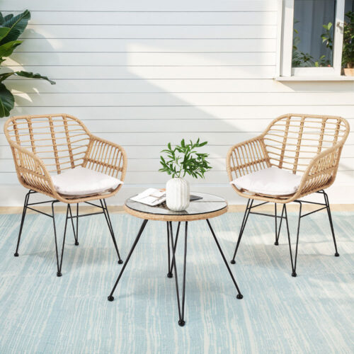 Gardeon 3PC Outdoor Furniture Bistro Set Lounge Setting Table Chairs Cushion Patio Grey - Image 7