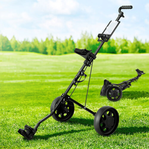 Everfit Golf Buggy Quick Folding Trolley Golf Cart Trolley 2 Wheels Cup Holder - Image 7
