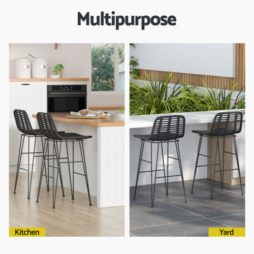 Gardeon 2x Outdoor Bar Stools Rattan Black - Image 6