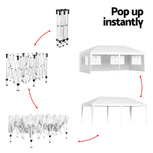 Instahut Gazebo Pop Up Marquee 3x6m Wedding Party Outdoor Camping Tent Canopy Side Wall White - Image 5