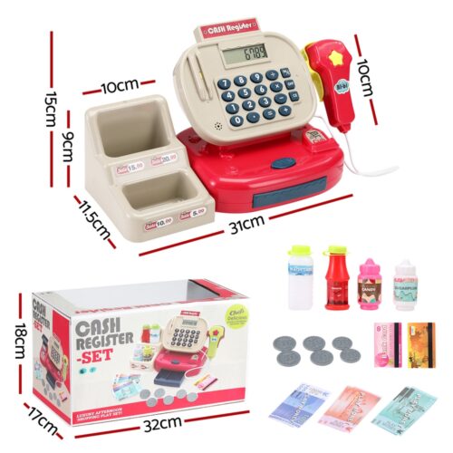 Keezi Kids Cash Register Calculator Pretend Play Shops Money Checkout Toys Set - Image 2