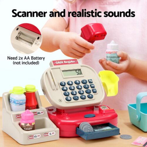 Keezi Kids Cash Register Calculator Pretend Play Shops Money Checkout Toys Set - Image 5