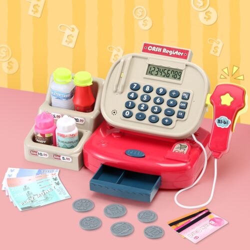 Keezi Kids Cash Register Calculator Pretend Play Shops Money Checkout Toys Set - Image 7