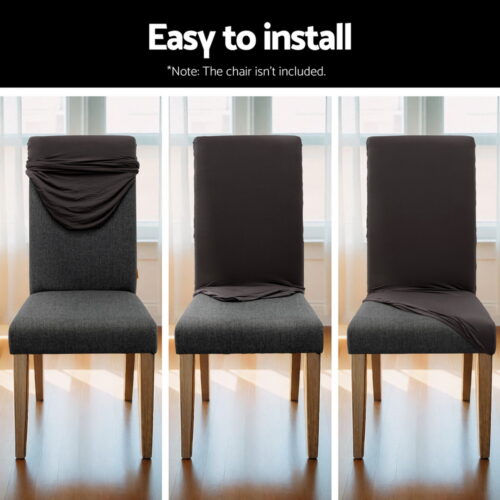 Artiss Dining Chair Covers 6x Slipcovers Spandex Stretch Banquet Party Dark Grey - Image 6